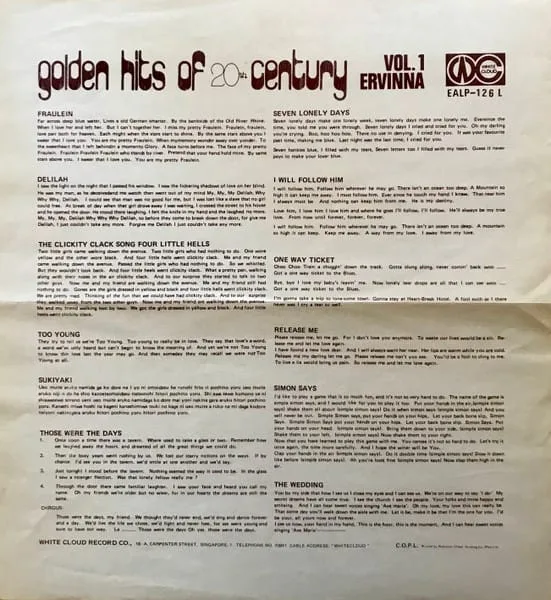 Ervinna & The Thunderbirds – Golden Hits Of 20th Century Vol. 1